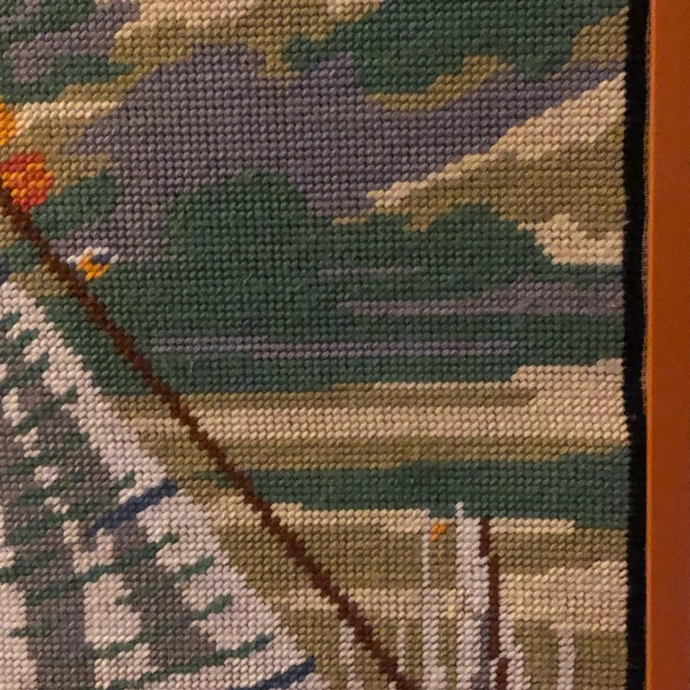 Handcrafted Sailboat Needlepoint Wall Art in Blue and Cream GORGEOUS